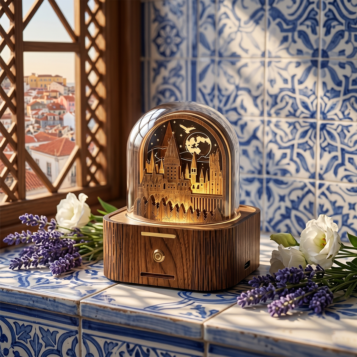 Celestial Serenade | Hogwarts Castle 3D Wooden Music Box with LED Night Light