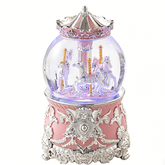 Celestial Serenadeβ’ Bluetooth Carousel Snow Globe Music Box Pink Music Box | Celestial Serenade | Gift & Desk Decor