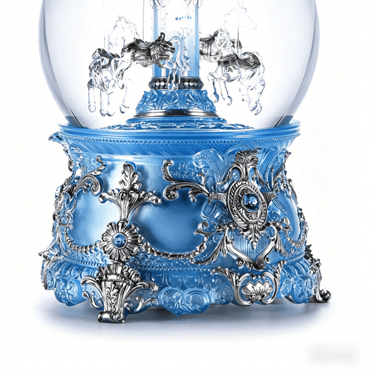 Celestial Serenadeβ’ Moonlight Blue Carousel Snow Globe Music Box Music Box | Celestial Serenade | Gift & Desk Decor