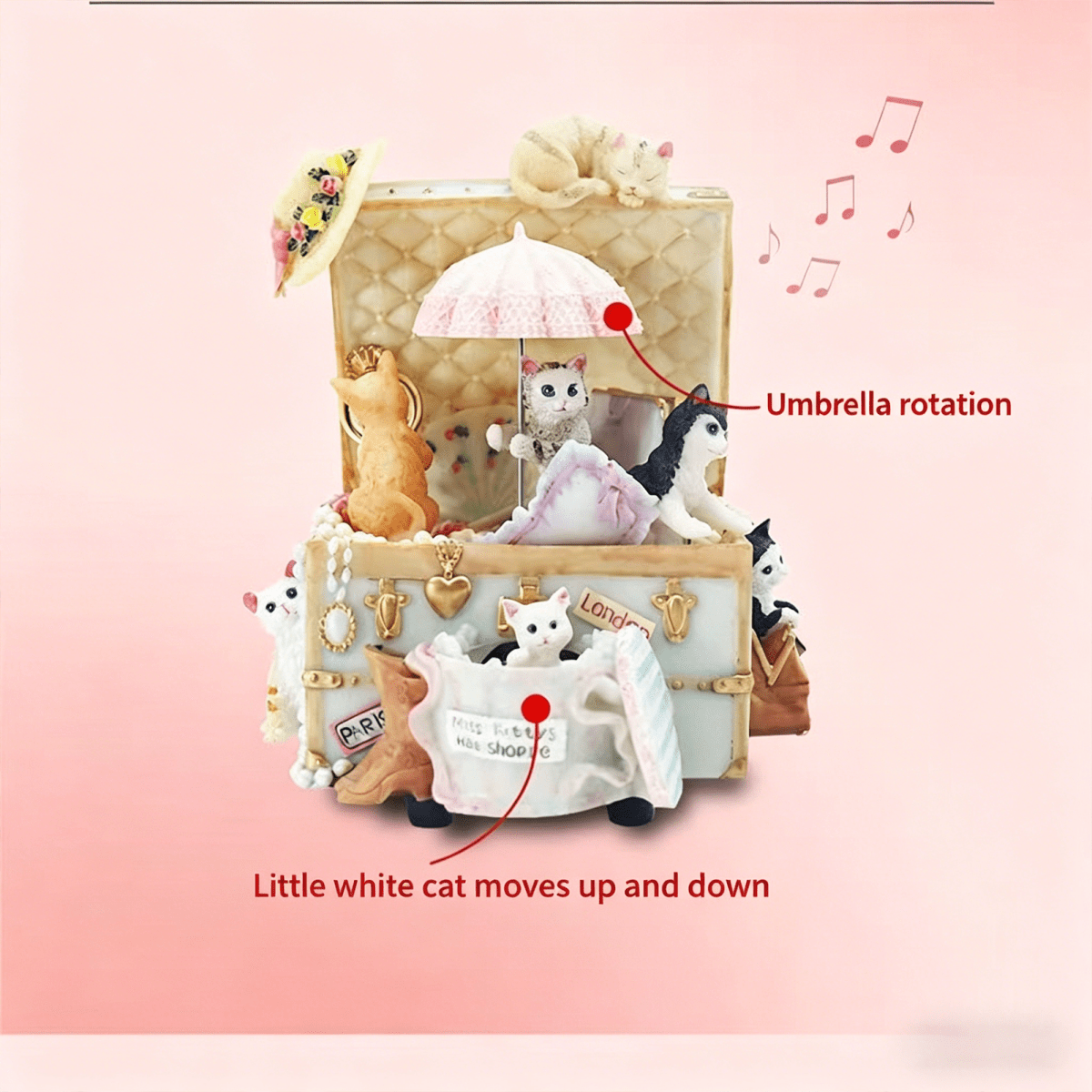 Celestial Serenade™ | Vintage Cat Suitcase Wind Up Music Box Music Box | Celestial Serenade | Gift & Desk Decor