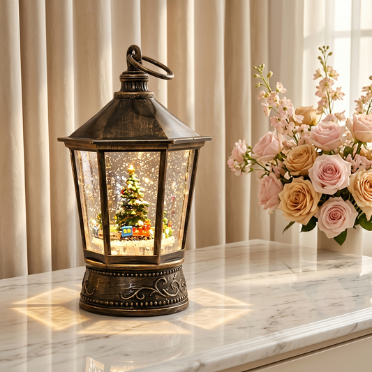Vintage Christmas Snow Globe Lantern | Musical LED Snowing Holiday Decor Gift