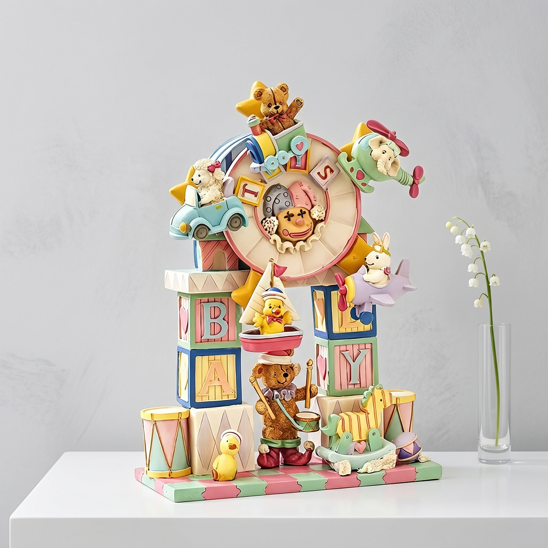 Fairy Tale Amusement Park Ferris Wheel Mechanical Music Box, Hand-Painted Resin Decor Gift