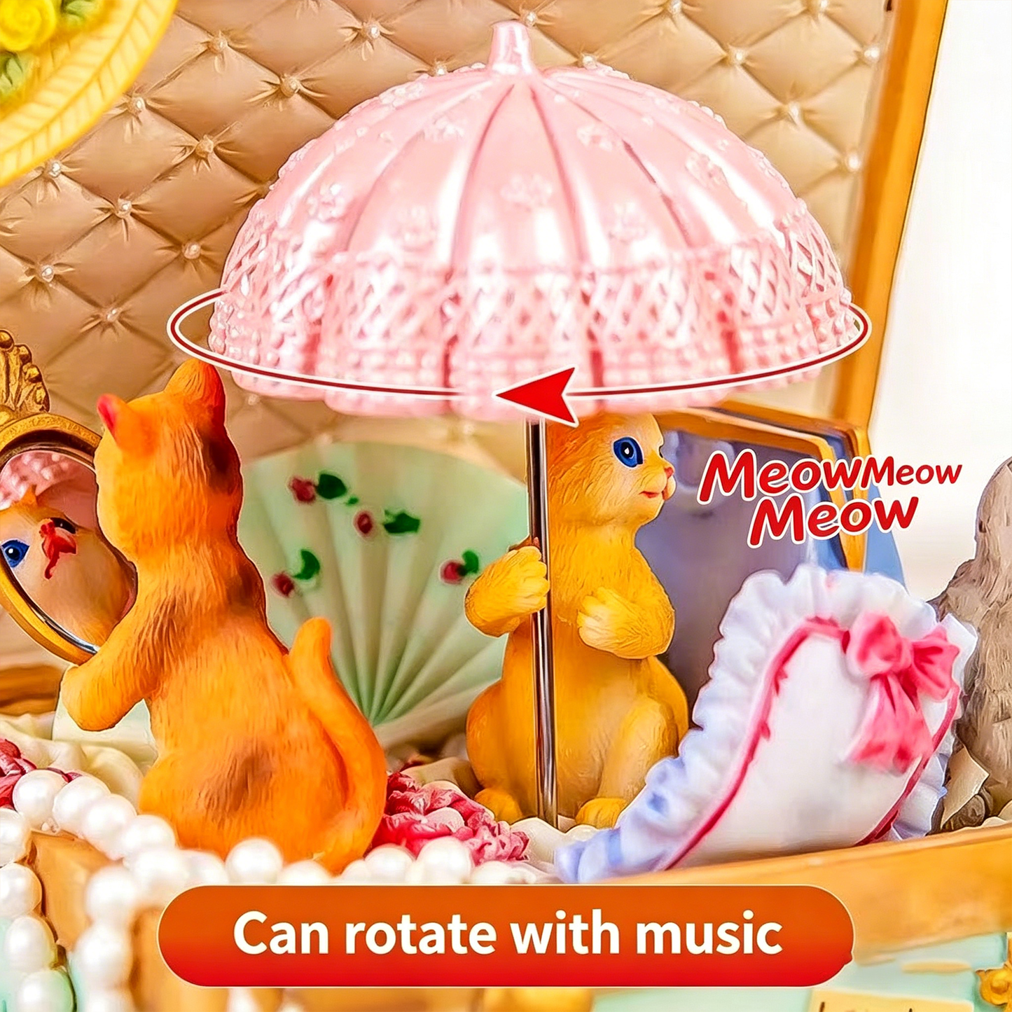 Celestial Serenade™ | Vintage Cat Suitcase Wind Up Music Box