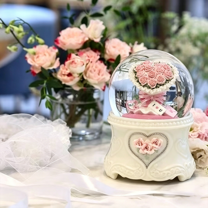 Celestial Serenade™ | Pink Rose Bouquet Snow Globe Music Box