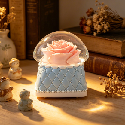Celestial Serenade™ | Pink Rose Snow Globe Music Box | Wind Up Musical Box