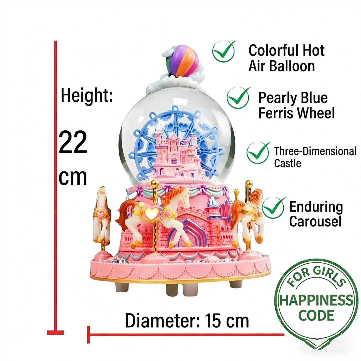 Celestial Serenade™ Bluetooth Castle Snow Globe Rotating Ferris Wheel Music Box