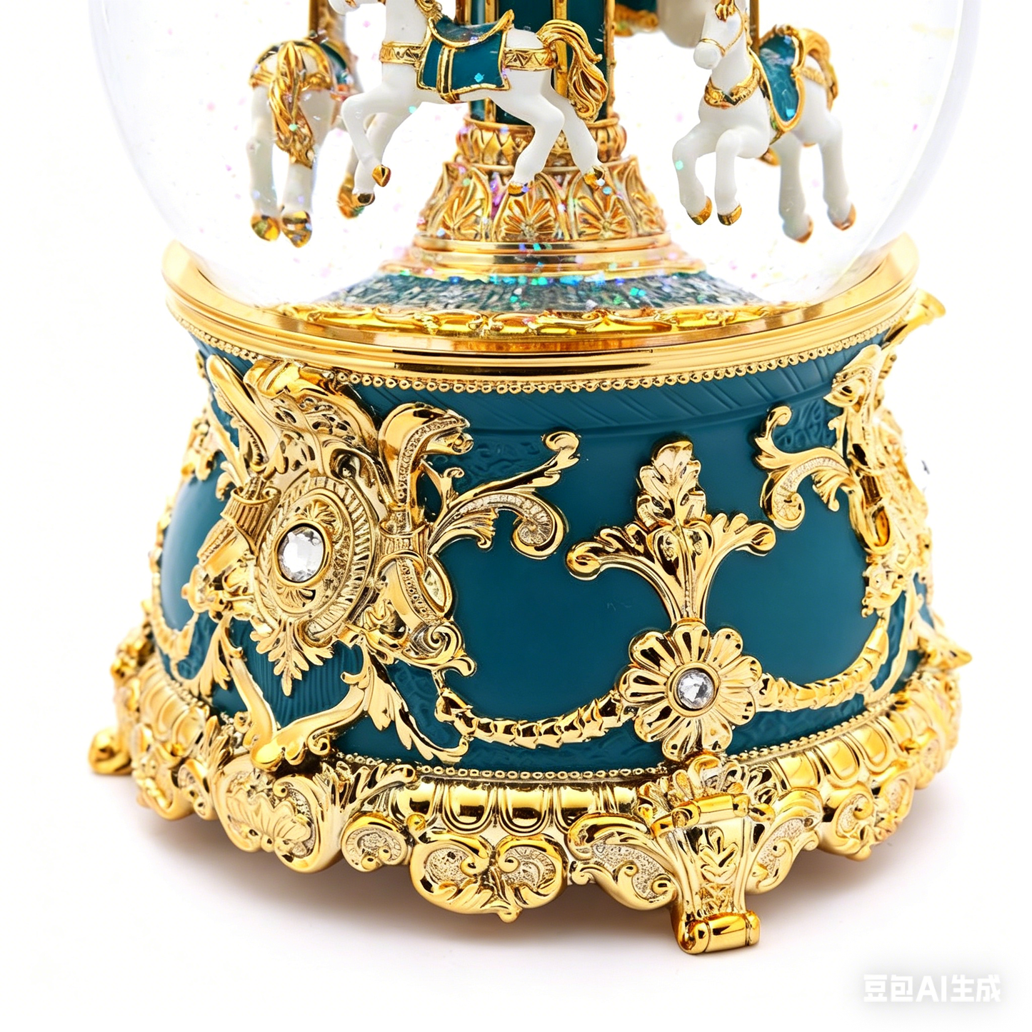 Celestial Serenade™ Teal Gold Carousel Snow Globe Music Box