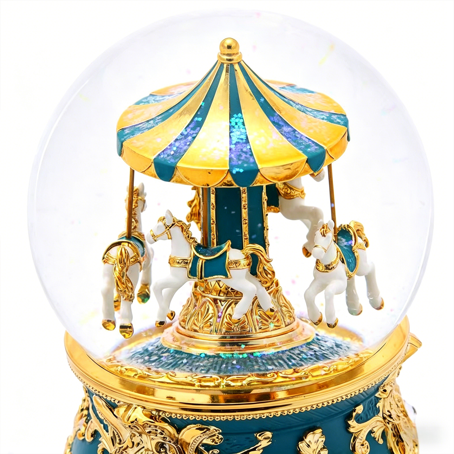 Celestial Serenade™ Teal Gold Carousel Snow Globe Music Box