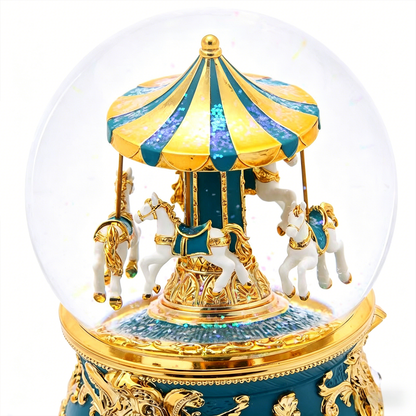 Celestial Serenade™ Teal Gold Carousel Snow Globe Music Box
