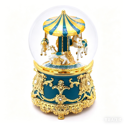 Celestial Serenade™ Teal Gold Carousel Snow Globe Music Box