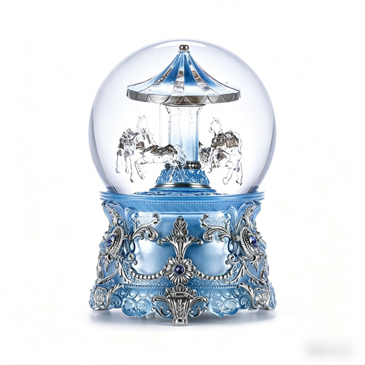 Celestial Serenade™ Moonlight Blue Carousel Snow Globe Music Box