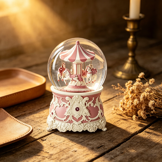 Celestial Serenade™ Pink Carousel Snow Globe Music Box