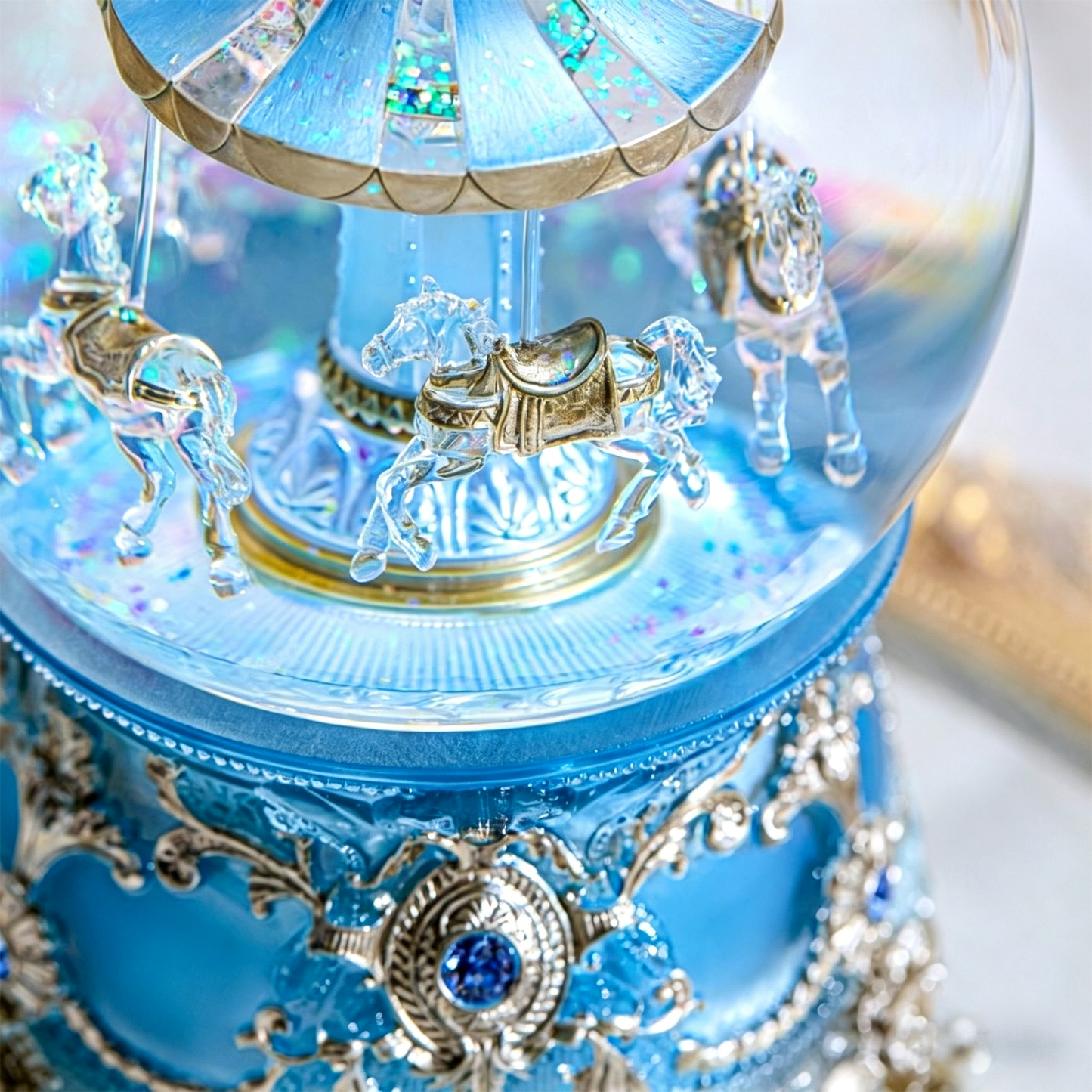 Celestial Serenade™ Moonlight Blue Carousel Snow Globe Music Box