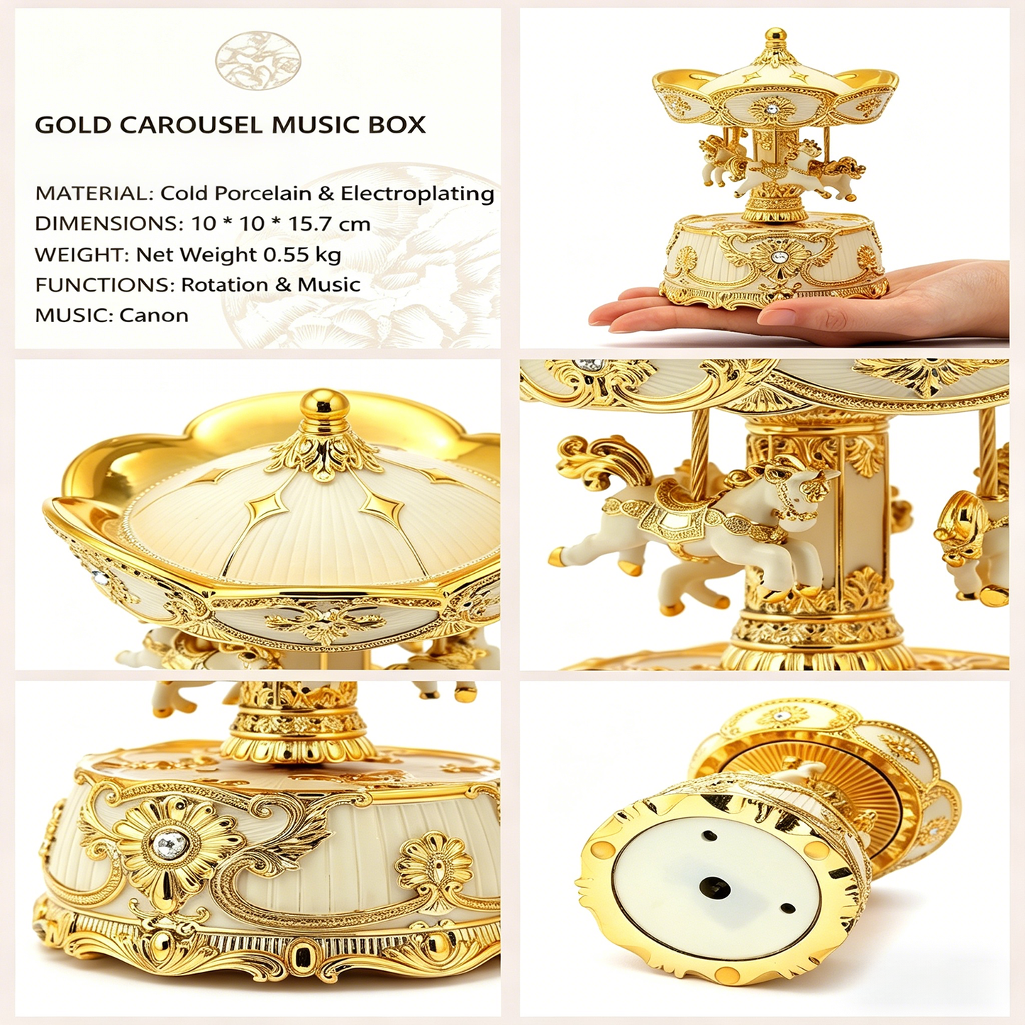 Celestial Serenade™ Gold Vintage Carousel Music Box