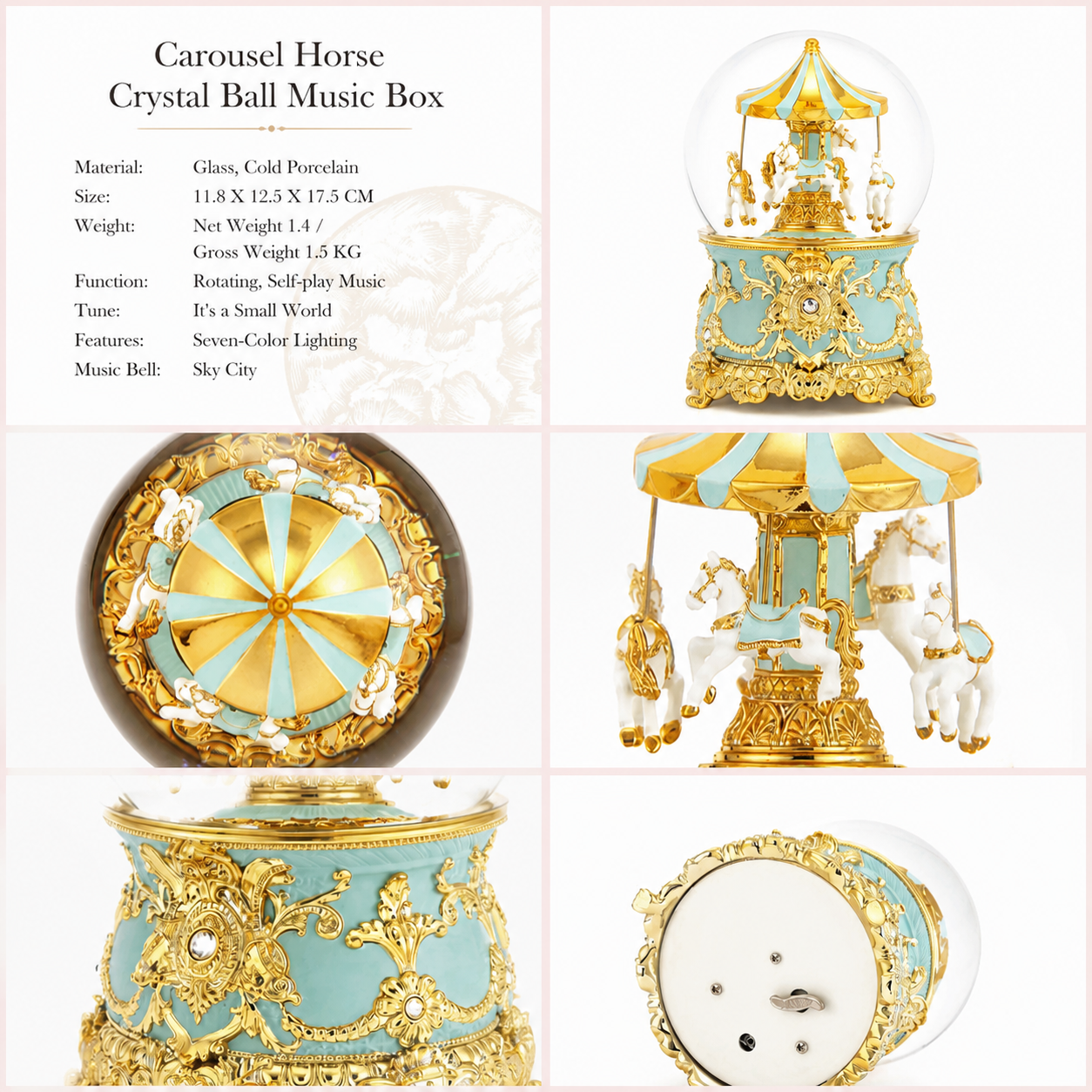 Celestial Serenade™ Multi-Color Carousel Snow Globe Music Box Collection
