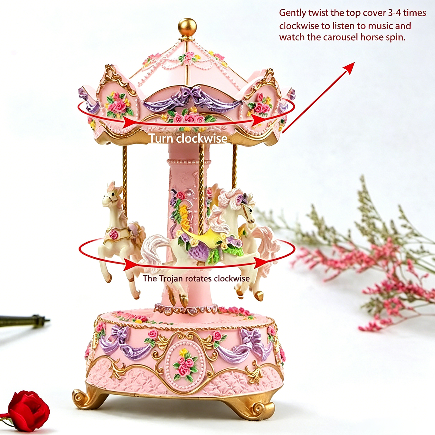 Celestial Serenade™ Rotating Carousel Music Box with LED Lights