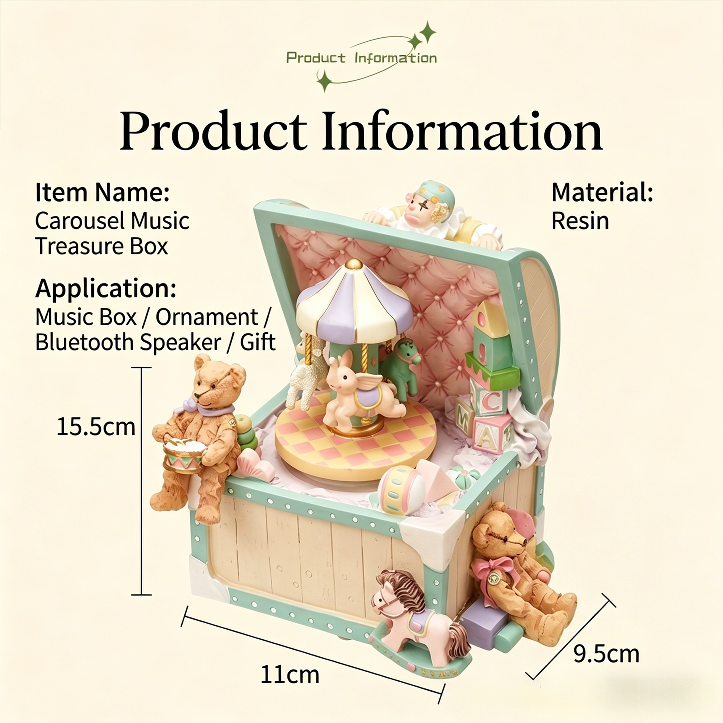 Celestial Serenade™ Carousel Clown Treasure Box Bluetooth Music Box