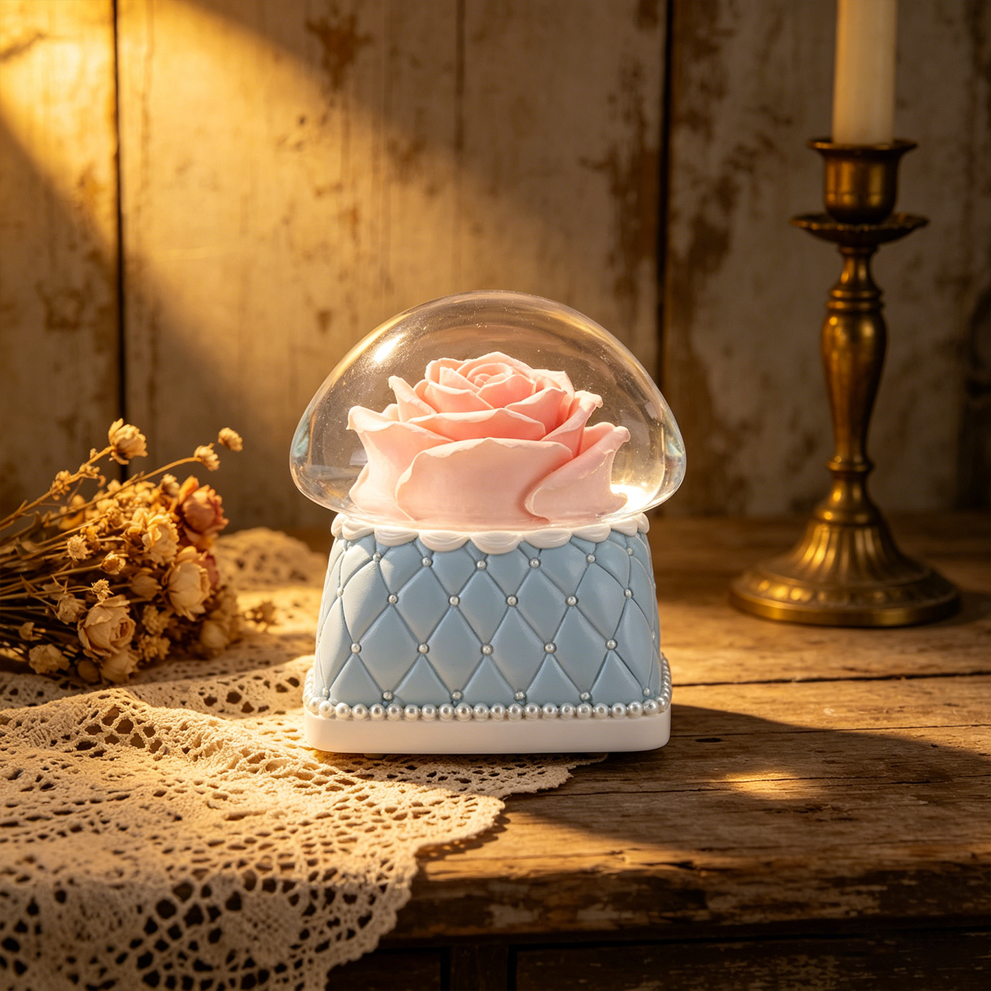 Celestial Serenade™ | Pink Rose Snow Globe Music Box | Wind Up Musical Box