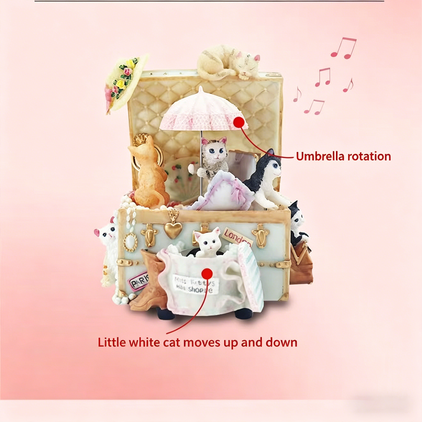 Celestial Serenade™ | Vintage Cat Suitcase Wind Up Music Box