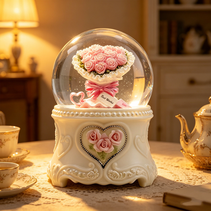 Celestial Serenade™ | Pink Rose Bouquet Snow Globe Music Box