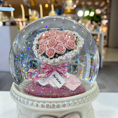 Celestial Serenade™ | Pink Rose Bouquet Snow Globe Music Box