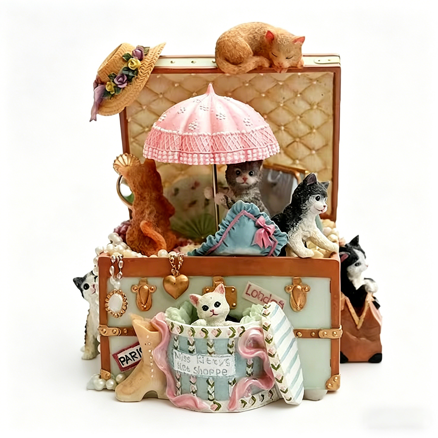 Celestial Serenade™ | Vintage Cat Suitcase Wind Up Music Box