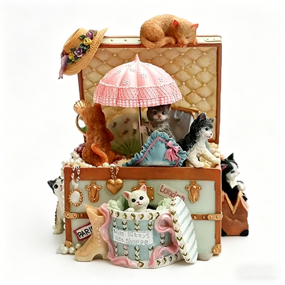 Celestial Serenade™ | Vintage Cat Suitcase Wind Up Music Box