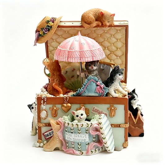 Celestial Serenade™ | Vintage Cat Suitcase Wind Up Music Box