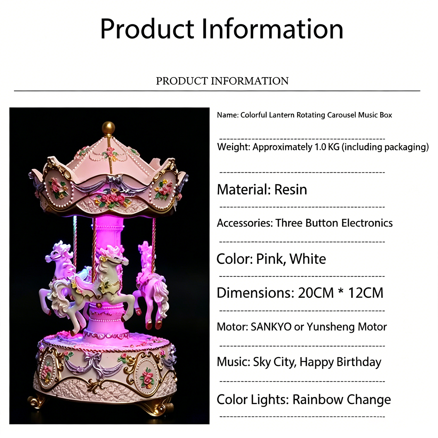 Celestial Serenade™ Rotating Carousel Music Box with LED Lights