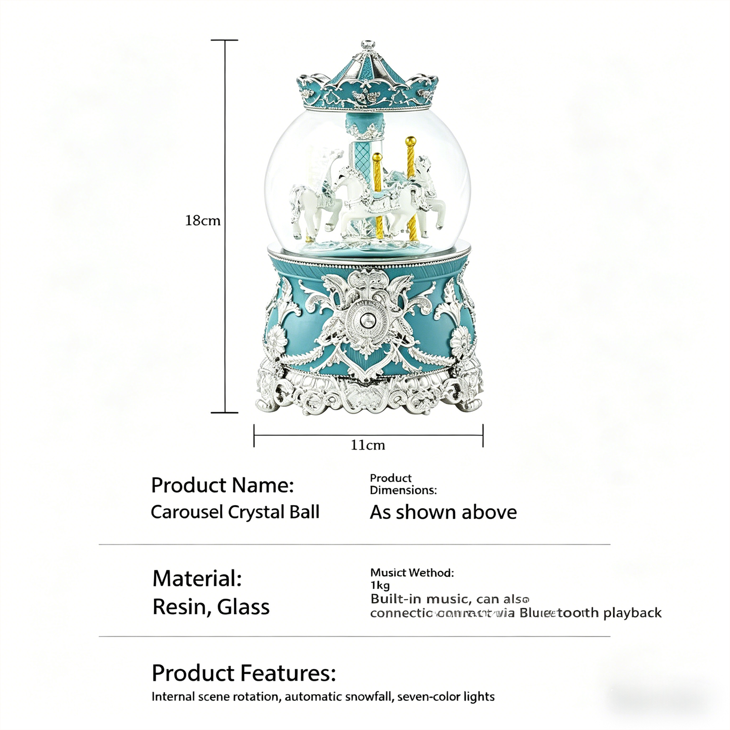 Celestial Serenade™ Bluetooth Carousel Snow Globe Music Box