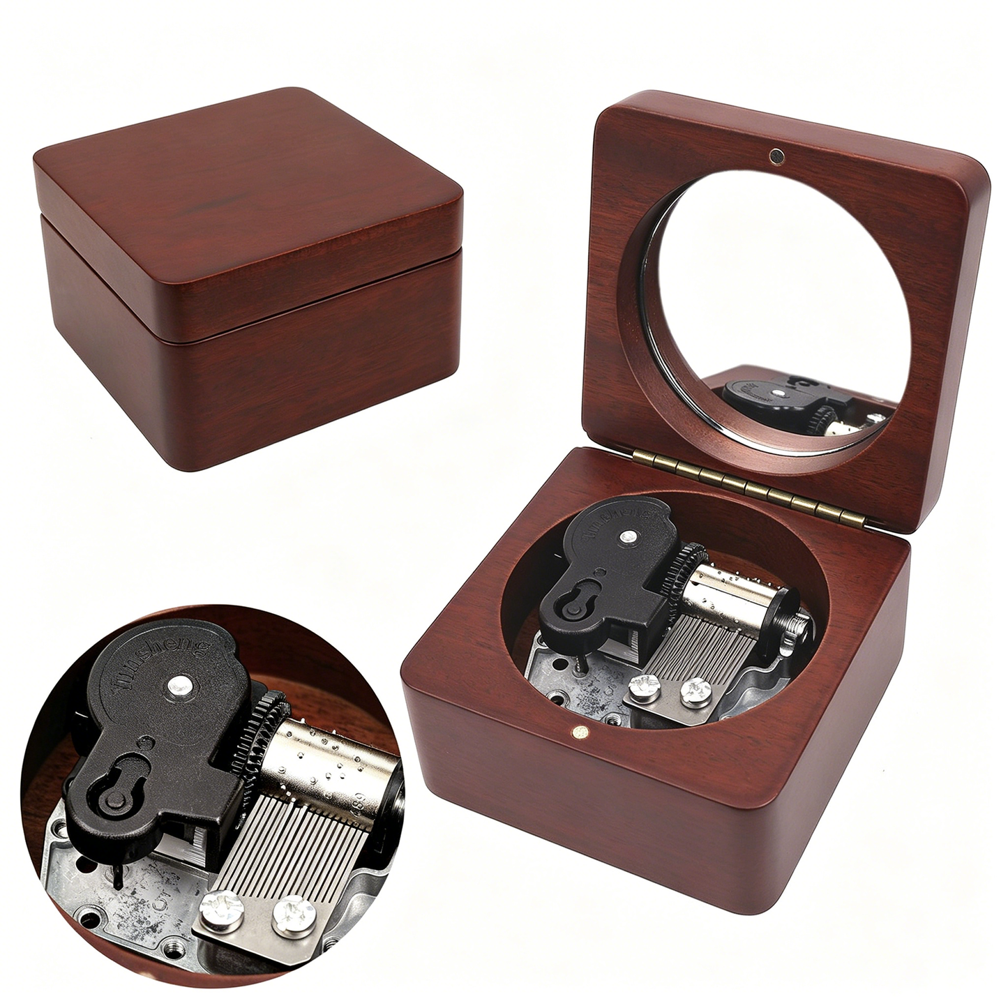 Celestial Serenade™ Square Wooden Music Box with Mirror