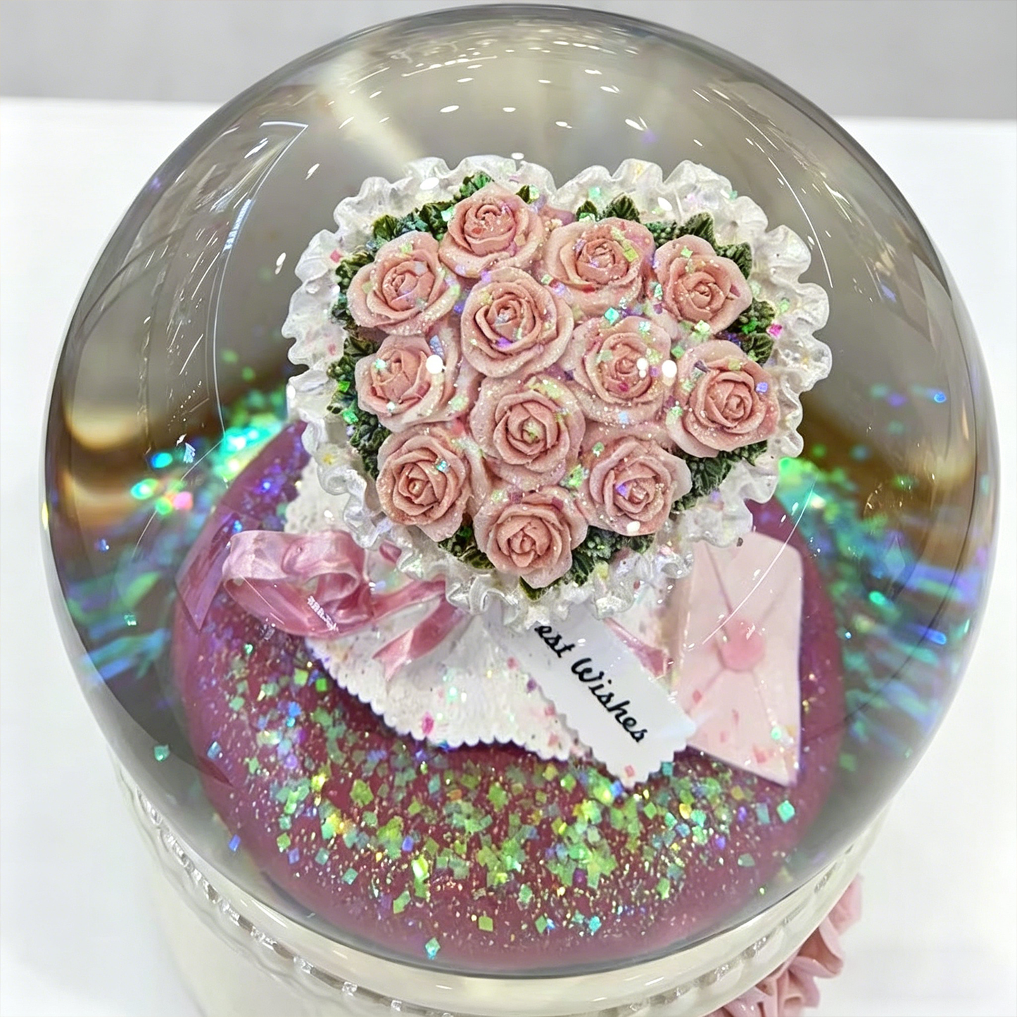 Celestial Serenade™ | Pink Rose Bouquet Snow Globe Music Box