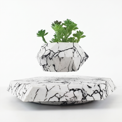 White black veined marble floating magnetic succulent planter pot home decor