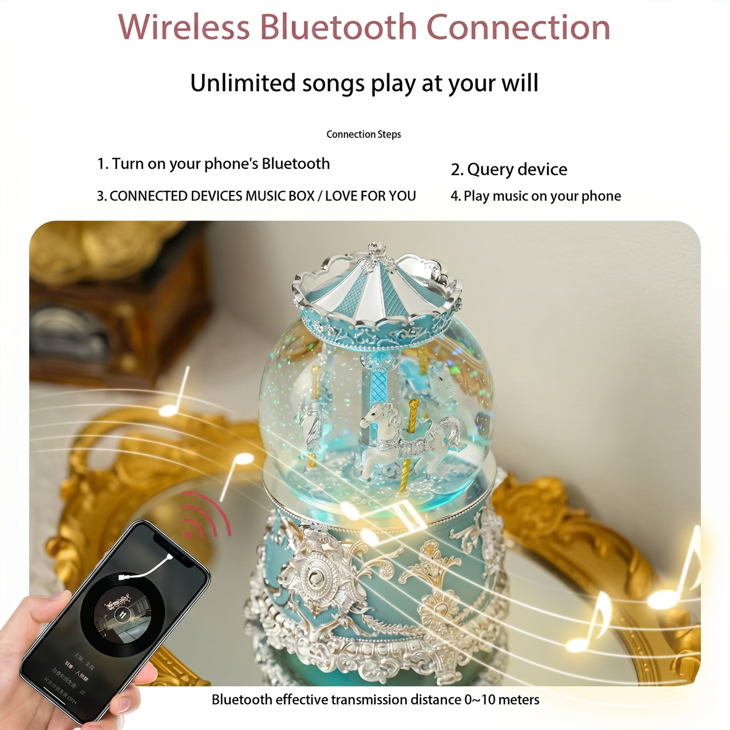 Celestial Serenade™ Bluetooth Carousel Snow Globe Music Box