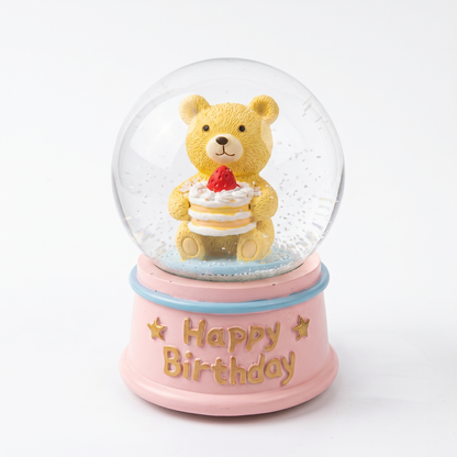 Celestial Serenade™ Birthday Cake &Bear Snow Globe with LED Light