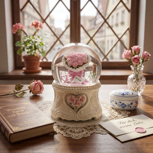Celestial Serenade™ | Pink Rose Bouquet Snow Globe Music Box