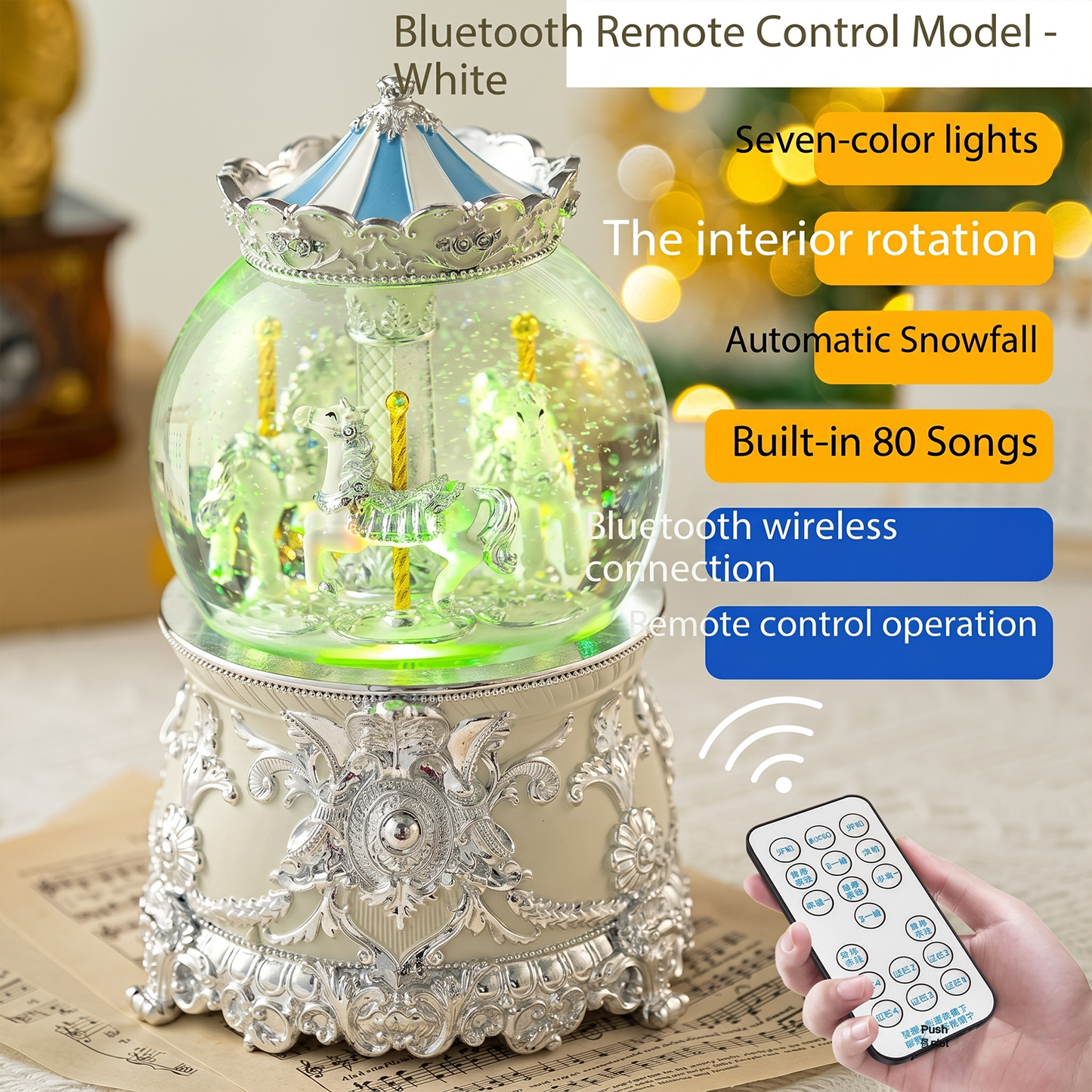 Celestial Serenade™ Bluetooth Carousel Snow Globe Music Box