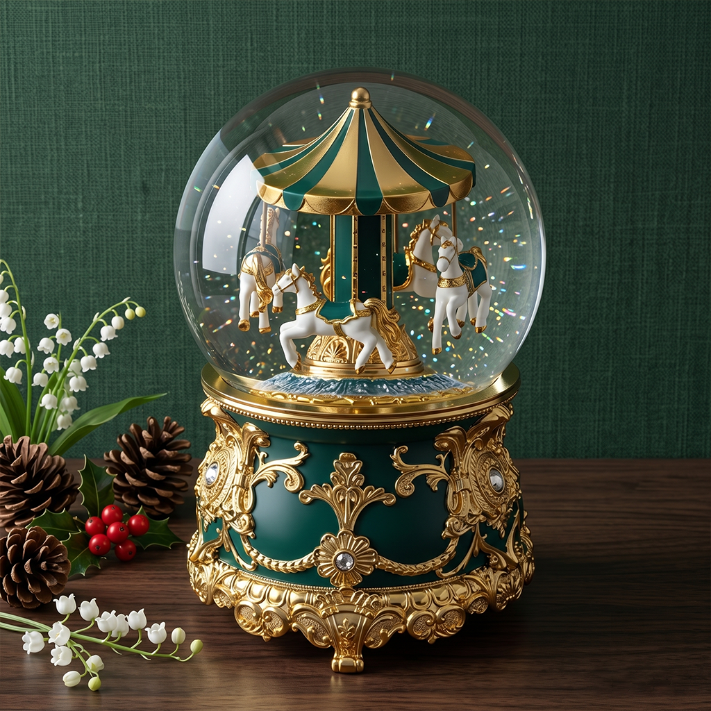 Celestial Serenade™ Teal Gold Carousel Snow Globe Music Box