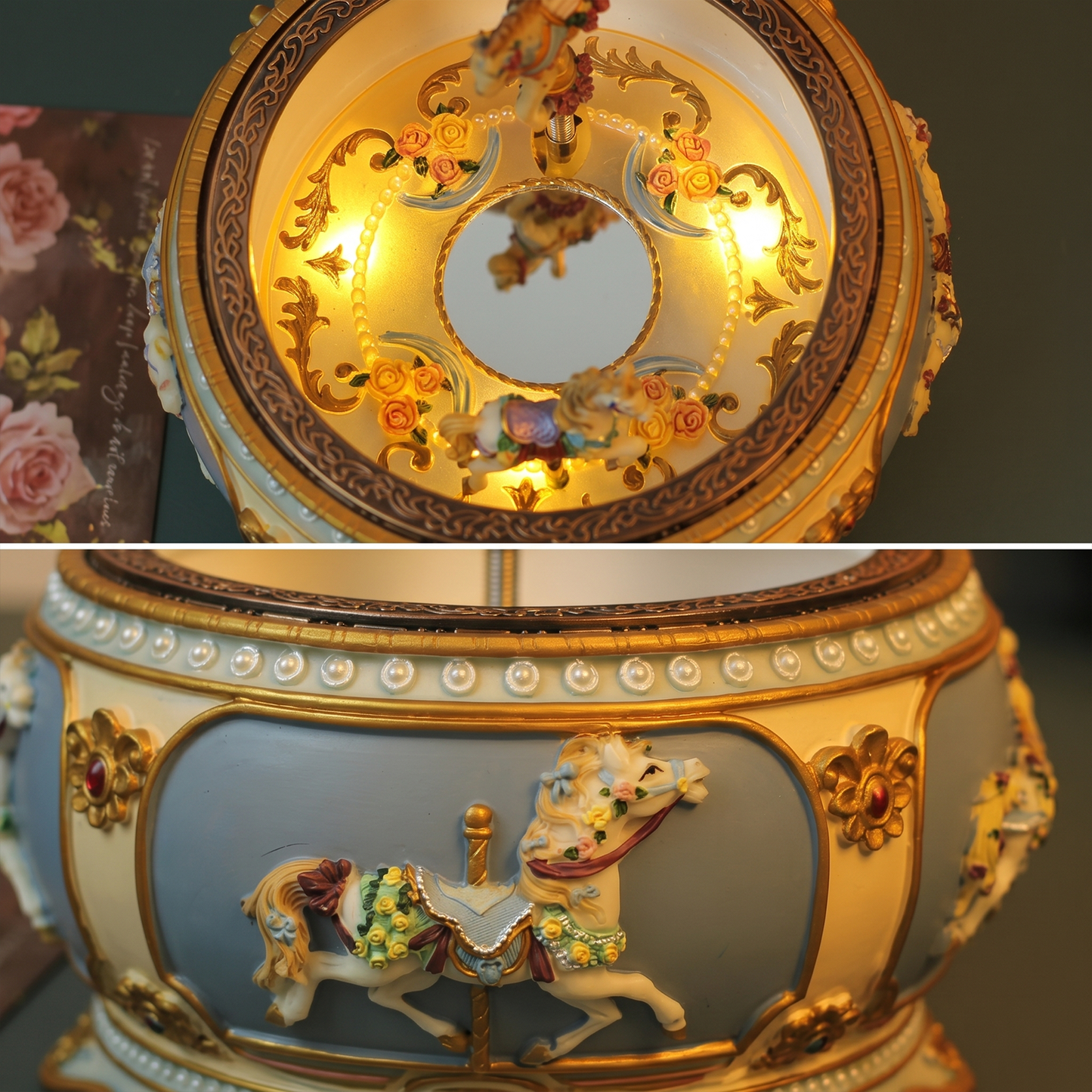 Celestial Serenade™ Rococo Carousel & Ballerina Music Box with LED Lights