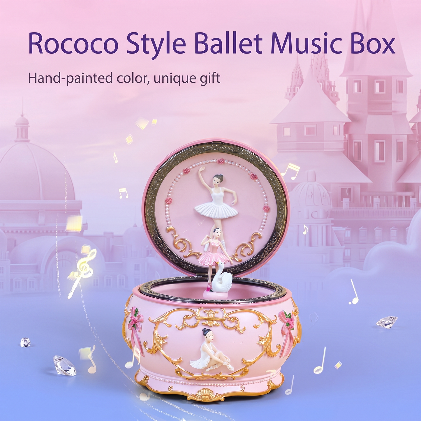 Celestial Serenade™ Rococo Carousel & Ballerina Music Box with LED Lights