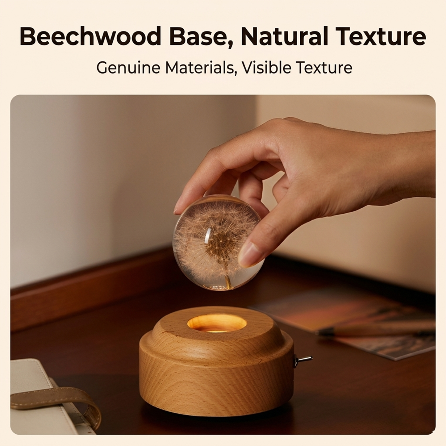 Celestial Serenade™ | Dandelion Crystal Ball Music Box | Wooden Base Musical Box