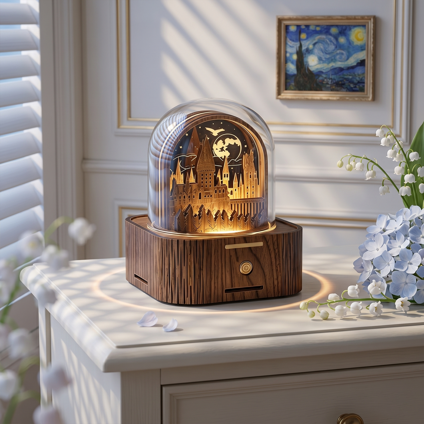 Celestial Serenade | Hogwarts Castle 3D Wooden Music Box with LED Night Light