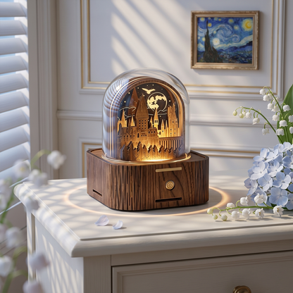Celestial Serenade | Hogwarts Castle 3D Wooden Music Box with LED Night Light