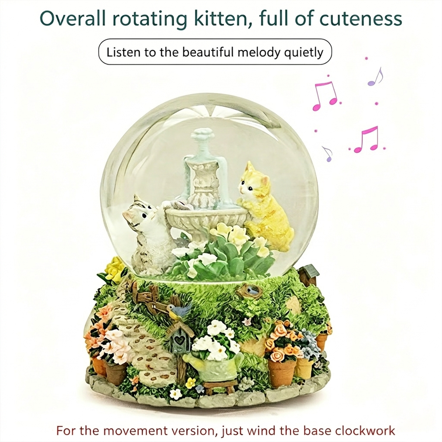 Celestial Serenade™ Kitten Garden Snow Globe Music Box