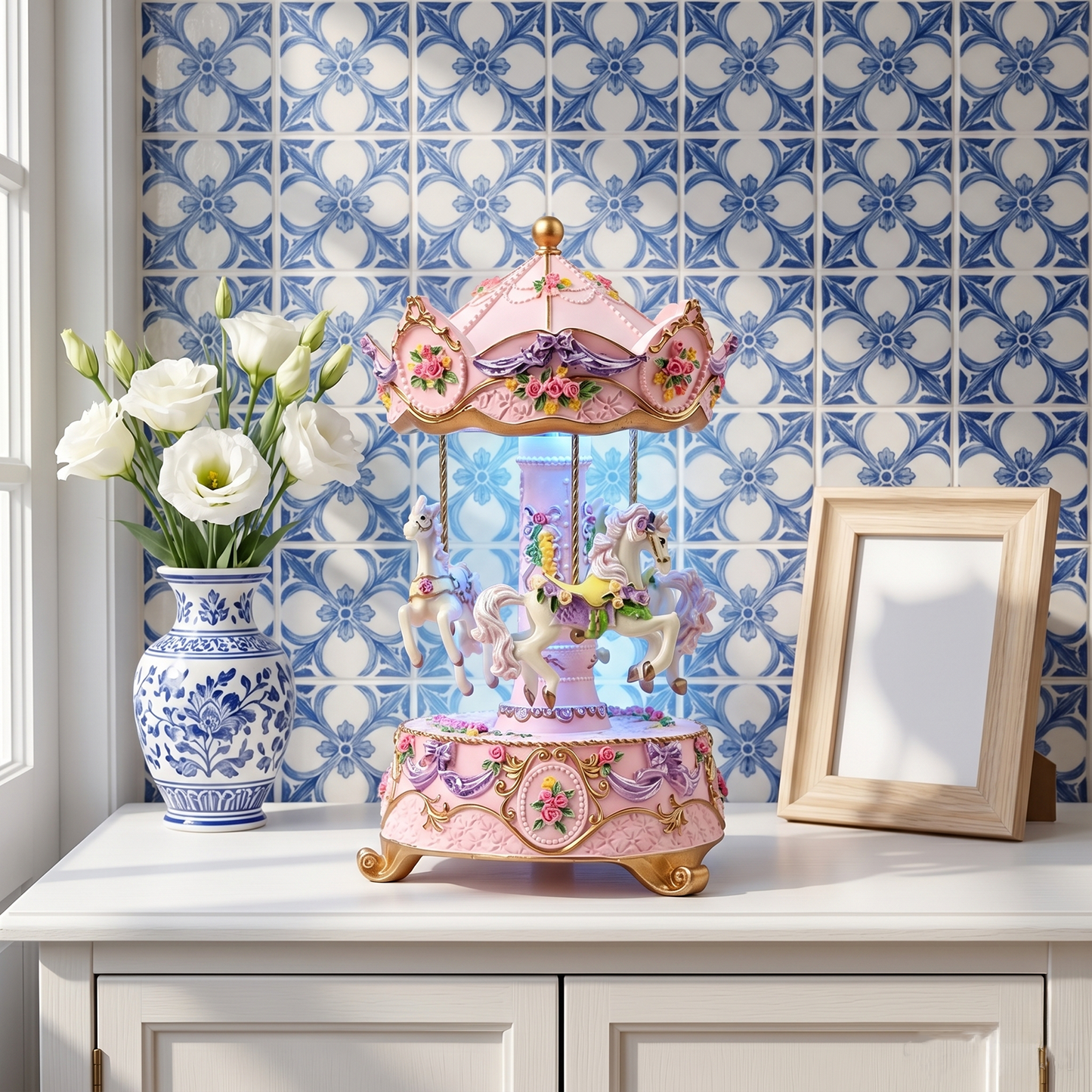 Celestial Serenade™ Rotating Carousel Music Box with LED Lights