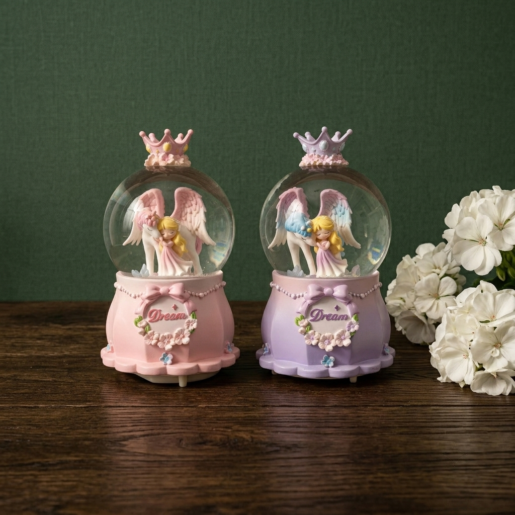 Celestial Serenade Angel &amp; Unicorn Snow Globe Music Box