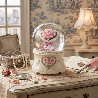 Celestial Serenade™ | Pink Rose Bouquet Snow Globe Music Box