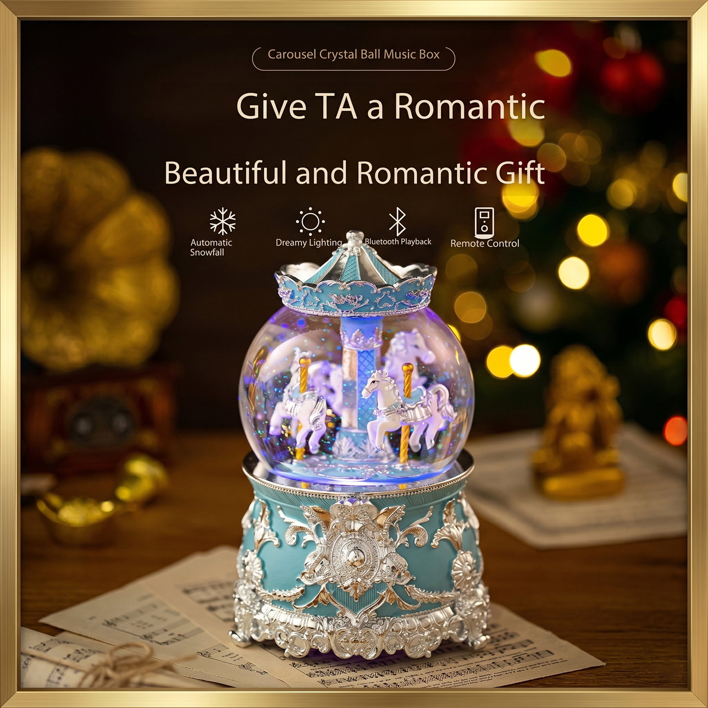 Celestial Serenade™ Bluetooth Carousel Snow Globe Music Box