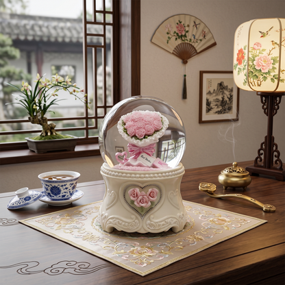 Celestial Serenade™ | Pink Rose Bouquet Snow Globe Music Box