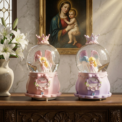 Celestial Serenade Angel &amp; Unicorn Snow Globe Music Box